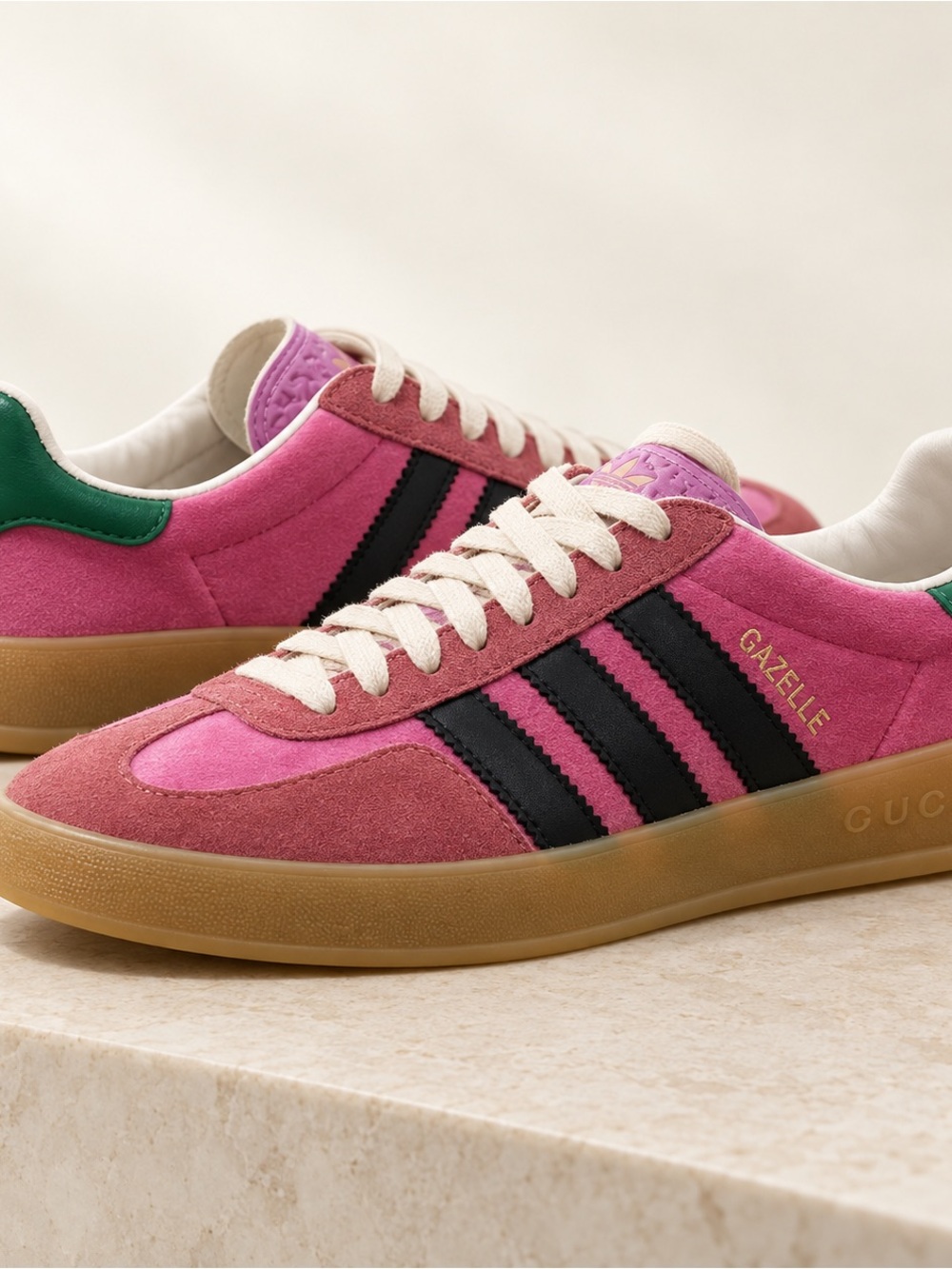 GUCCI x adidas Gazelle Pink Sneakers Size 37 New Full Set